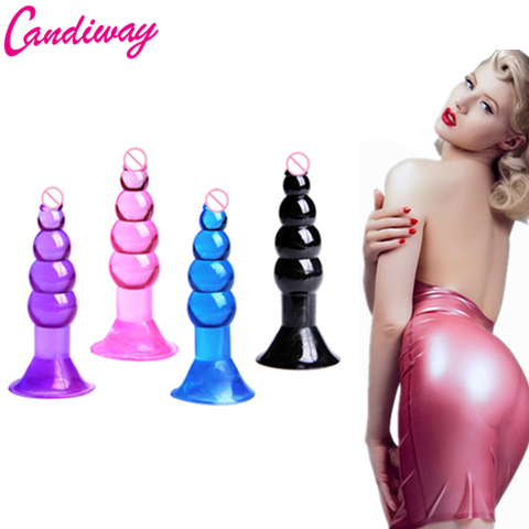 Candiway New 4 Colors TPE Material Flexible Beads Anal Toy Butt Plug Insert With Suction Cup Sex Toys For Couple ► Photo 1/6