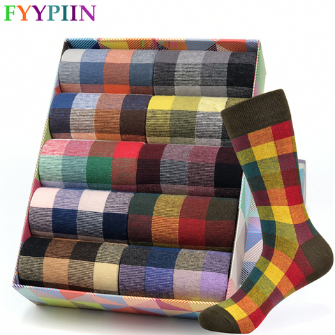 2022 New Men's Socks Casual Business Happy Fashion Design Men's Cotton Socks Colorful Plaid Gentleman Socks Men ► Photo 1/6