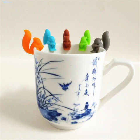 5pcs/lot Silicone Squirrels Tea Bag Clips Hanging Squirrel Shape Tea Bags Holder Wineglass Label Party Supplies ► Photo 1/6