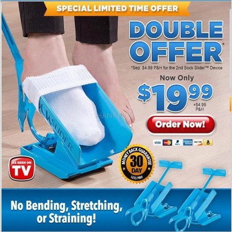 1pc Sock Slider Aid Blue Helper Kit Helps Put Socks On Off No Bending Shoe Horn Suitable For Socks Foot Brace Support ► Photo 1/6