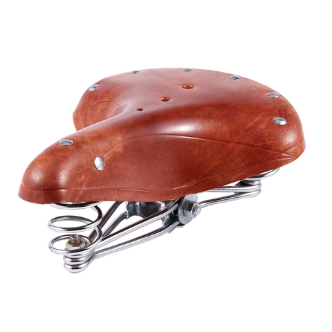 Mountain Bike Saddle Retro Leather Cushion Soft and Comfortable Vintage Saddle Spring Cushion Bicycle Parts Replacement Brown Bi ► Photo 1/6