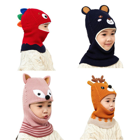 Doitbest 2 to 6 years old Boy girl Beanie Protect neck Cartoon animal Windproof Winter Child knit hat kids girl's Earflap Caps ► Photo 1/6
