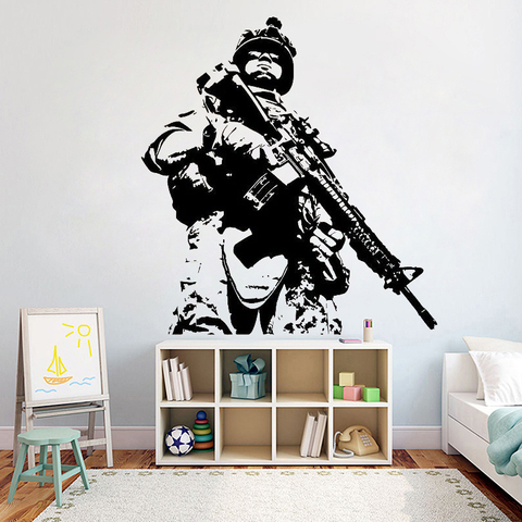 Soldier Marine Wall Sticker Army warrior Military Teenagers Kids Bedoom Wall Decals Removable Home Room Decoration Mural Z555 ► Photo 1/3