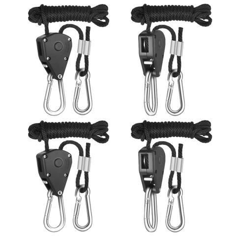4pcs 1/8 Inch 8Feet Long Heavy Duty Adjustable Rope Clip Hanger for Grow Light Kit Hanging Ratchet Canoe Bow Stern Tie Down ► Photo 1/6