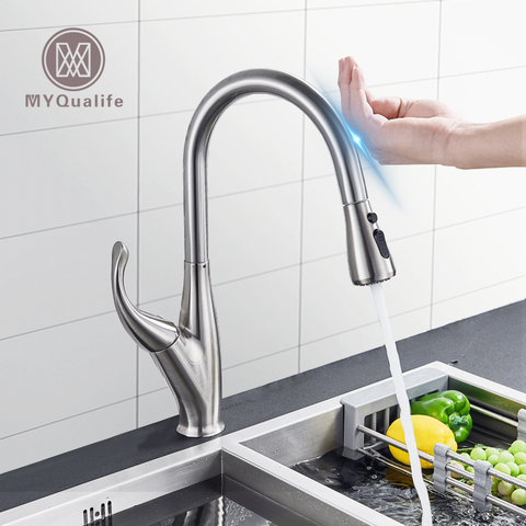 Three Colors Pull Out Sensor Kitchen Faucet  Black Sensitive Touch Control Faucet Mixer For Kitchen Touch Kitchen Mixer Tap ► Photo 1/5