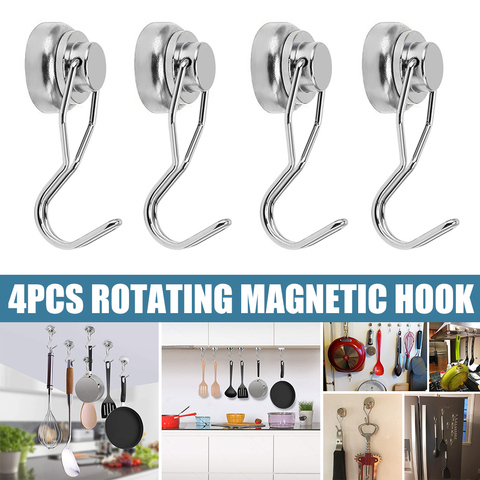 Swivel Magnetic Hooks Heavy Duty Neodymium Magnet Hooks 4 pcs with Scratch Proof Stickers for Home Refrigerator Kitchen in stock ► Photo 1/6