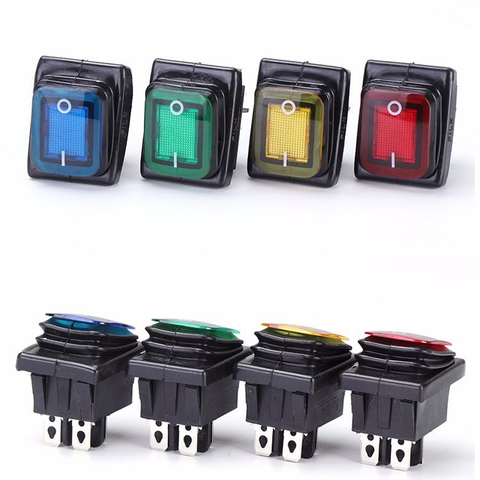 on off 16A/250V Heavy Duty 4 pin DPST IP67 Sealed Waterproof T85 Auto Boat Marine Toggle Rocker Switch with LED 12V 220V 30x22 ► Photo 1/6