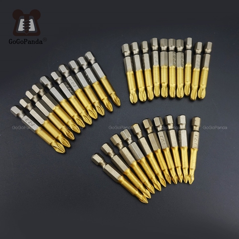 Free Shipping 10Pcs 50mm S2 Titanize Pozidrive Bits Hex Shanked Anti Slip Screwdriver Bits Magnetic Single Head PZ1 / PZ2 / PZ3 ► Photo 1/5