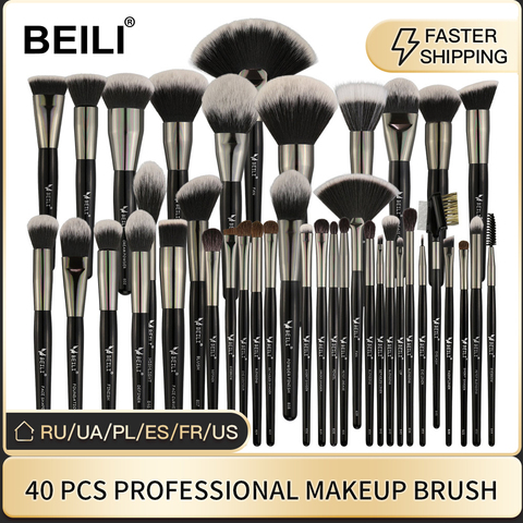 BEILI Luxury Black 2-40pcs Makeup Brushes Set Professional make up brushes set  Natural hair Powder Foundation Contour Fan ► Photo 1/6