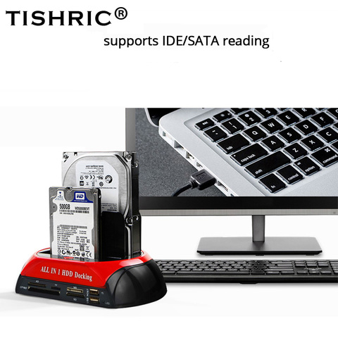 TISHRIC All in One External SATA IDE Dual HD/HDD Docking Station USB 2.0 eSATA 2.5/3.5 Hard Drive/Disk Reader/Housing/Box for HP ► Photo 1/6
