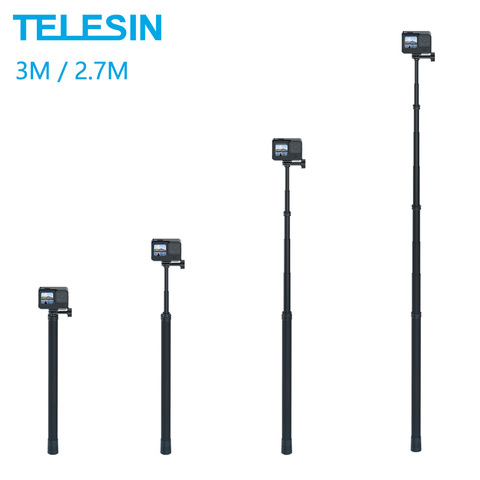 TELESIN 3M 2.7M Carbon Fiber Selfie Stick Monopod Adjustable Length For GoPro 9 8 7 6 5 Osmo Action Insta360 Xiaoyi Sjcam ► Photo 1/6