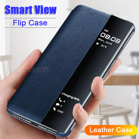 Smart View Leather Case For Huawei P40 P30 P20 Mate 40 Mate 30 Mate 20 Mate 10 Mate 9 Pro Mate 20 P30 Lite P10 Plus Flip Cover ► Photo 1/5