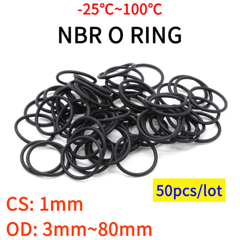50pc NBR O Ring Seal Gasket Thickness CS 1mm OD 3~80mm Nitrile Butadiene Rubber Spacer Oil Resistance Washer Round Shape Black ► Photo 1/4