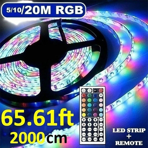 5m 10m 20m LED Strip Light RGB SMD 3528 Flexible Ribbon fita led light strip Light DC 12V RGB Diode Tape  Remote Control Adapter ► Photo 1/6