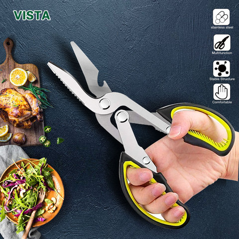 Kitchen Scissors 6 in 1 2cr13 Heavy Duty Curved Multifunctional Chicken Bone Scissors for Food Vegetable Fishing Cooking knife ► Photo 1/6