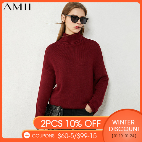 Amii Minimalism Winter Women's Sweater Causal Solid Wool Thick Women's Turtleneck Sweater Fashion Female Pullover Tops 12030255 ► Photo 1/5