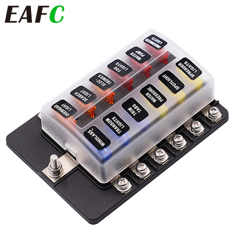 12V 24V Blade Fuse Box Holder 12/6 Ways Modified Fuse Box Terminal Block with LED Warning Light for Car Boat Marine Trike ► Photo 1/6