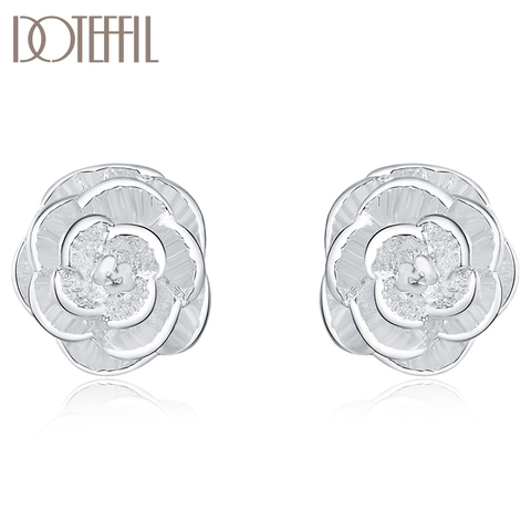 DOTEFFIL 925 Silver Rose Flowers Stud Earrings For Woman Fashion Wedding Engagement Jewelry ► Photo 1/6