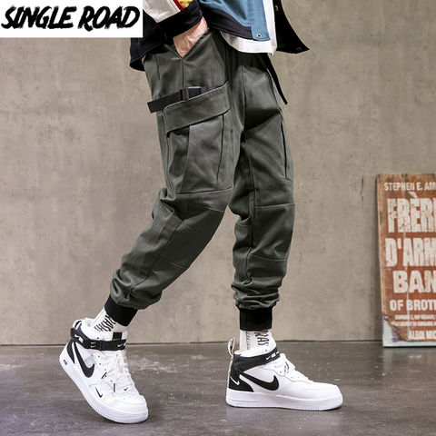 SingleRoad Mens Cargo Pants Joggers Men Fashion 2022 Green Solid Hip Hop Harajuku Japanese Streetwear Trousers Male Pants Men ► Photo 1/6