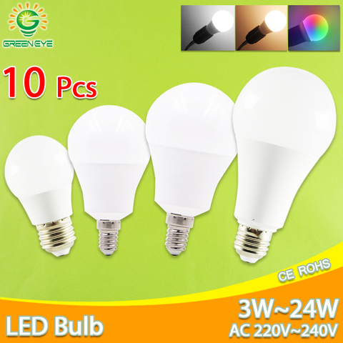 10pcs LED Bulb Dimmable Lamp E27 E14 Real Power 24W 20W 18W 15W 12W 9W 6W RGB led Bulb AC220V 240V Smart IC Lampada LED Bombilla ► Photo 1/6