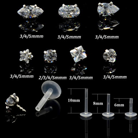 1Pc Bioplast Flexible 16G  6/8mm Ear Cartilage Tragus Piercing Body Jewelry Push-in Labret Lip Stud with Press Fit Steel Zircon ► Photo 1/6