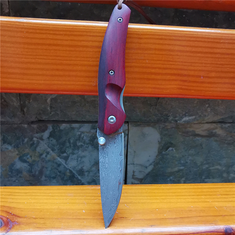 Folding Knife Damascus Blade Wood Steel Handle Portable Rescue EDC Tools Tactical Camping Survival Hunting Pocket Knives ► Photo 1/1