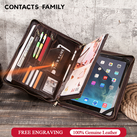 CONTACT'S FAMILY Retro Padfolio Cow Leather Case for iPad Pro 12.9