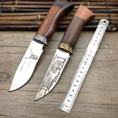 Dropship 440C Stainless Steel Fixed Blade Wenge Handle EDC Sharpen Hunting Knife Outdoor Survival Knife Antler Boar Pattern ► Photo 1/6