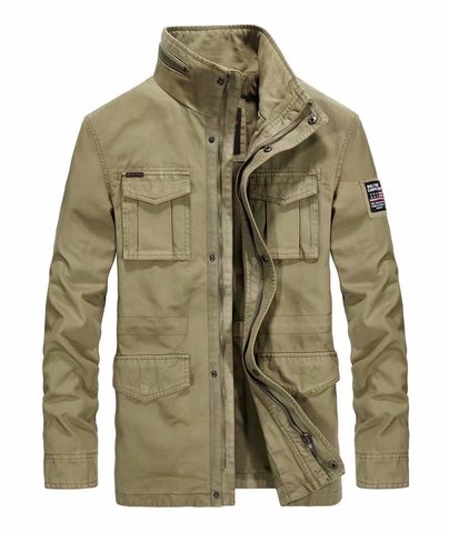 ICPANS Cotton Denim Jackets Men Long Stand Collar Multi-pocket Casual Coat Military Men's Windbreakers Jacket Plus Size XXXL 4XL ► Photo 1/5