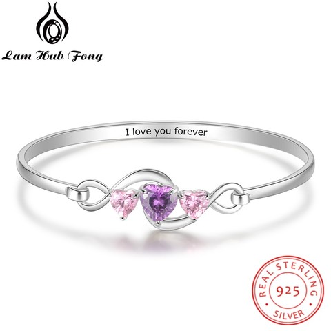 Personalized 925 Sterling Silver Infinity Bracelets & Bangles Custom Heart CZ Name Bracelet Forever Jewelry Gift (Lam Hub Fong) ► Photo 1/6