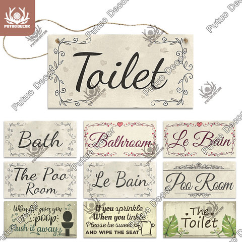 Putuo Decor Toilet Signs Wooden Hanging Plaque Decorative Plaque for Toilet Door Hanging Sign Wood In Bar Pub Beach Home Decor ► Photo 1/6