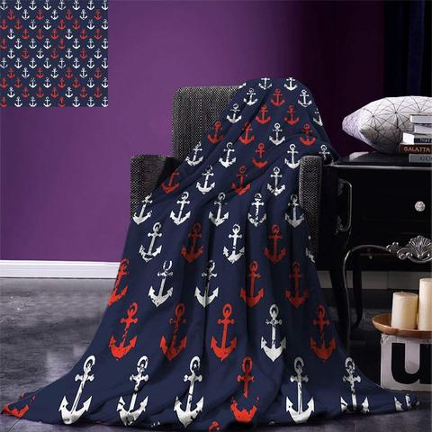 Anchor Throw Blanket Abstract Sea Theme with Grunge Display Worn Looking Marine Icons Warm Winter Blanket ► Photo 1/5