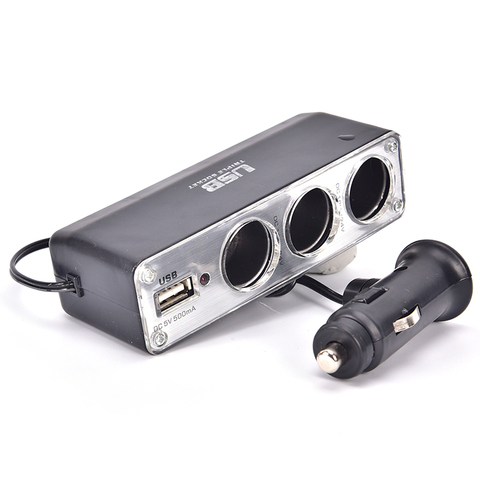 Universal 3 Way Multi Socket Car Cigarette Lighter Splitter USB Plug Charger DC 12V/24V Adapter with USB Port 11.5x 4.55x3.5cm ► Photo 1/6