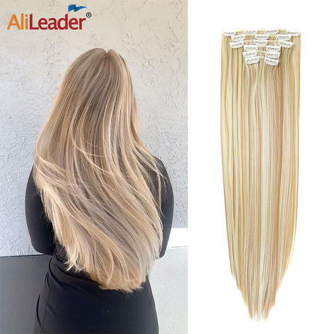 Leeons 16 colors 16 clips Long Straight Synthetic Hair Extensions