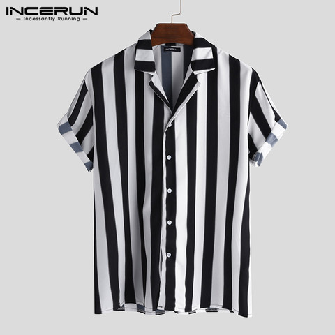 INCERUN Men Striped Shirt Casual Lapel Neck Short Sleeve Button Brand Shirt Chic Loose Streetwear Vacation Blouse Chemise 2022 ► Photo 1/6