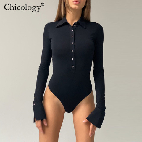 Chicology Long Sleeve Autumn Winter Bodysuit Button Sexy Bodycon One Piece Body Women 2022 Solid Clothes Birthday Club Outfits ► Photo 1/6