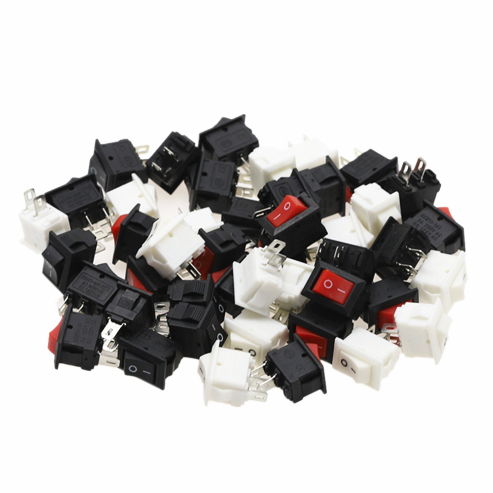 Small Mini Rectangle Rocker Switch On/Off SPST 6A 250V Red/White/Black Boat 2Pin 
