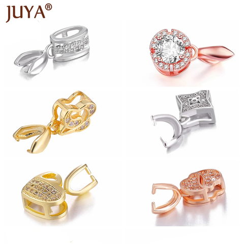 Juya Handmade Jewelry Findings Components Gold  Rose Gold Zirconia Charms Bail Connector Bale Pinch Clasp Pendant Make Necklace ► Photo 1/6