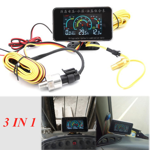 Universal 12v/24v LCD 3 IN 1 Truck Car Oil Pressure Voltage Gauge Water Temperature Gauges with Sensors ► Photo 1/6