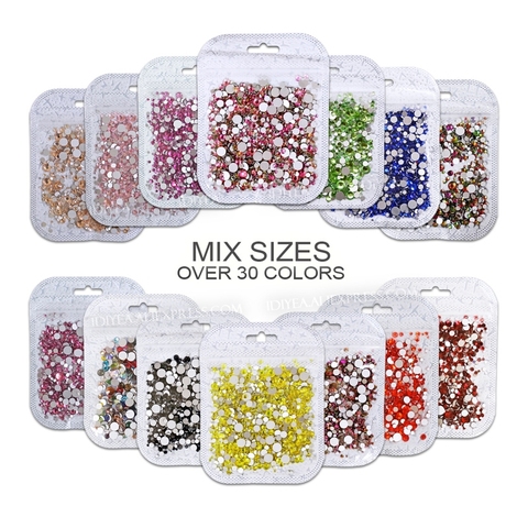 Mix sizes SS3-SS30 over 30 colors nail rhinestones strass non hot fix crystals glass glitters for 3d decor art manicure designs ► Photo 1/6