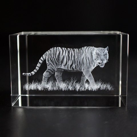 3D Laser Engraved Cube K9 Crystal Tiger Image Sculpture White DIY Souvenir Crafts ► Photo 1/6