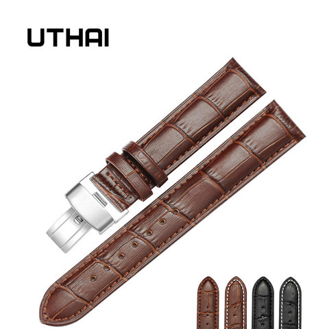 UTHAI B05 18/20/22/24mm Watch Strap Foldable Clasp Wristband Watch Leather Watch Strap  22mm Watch Band Calf Leather  Watchbands ► Photo 1/6