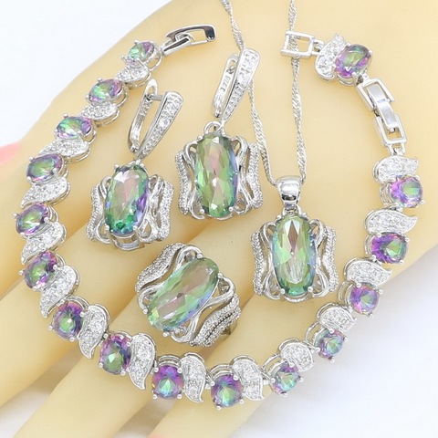 925 Silver Jewelry Sets for Women Rainbow Multi Color Topaz Bracelet Earrings Rings Necklace Pendant Gift Box ► Photo 1/6