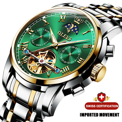 OLEVS Men Watch Automatic mechanical watch  Stianless Top Brand Dress Luxury moon phaseTourbillon Wristwatch Gifts for Male ► Photo 1/6