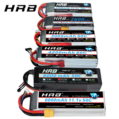 HRB RC Lipo Battery 2S 3S 4S 6S 11.1v 2200mah 22.2v 6000mah 1300mah 1500mah 2600mah 3300mah 4000mah 4200mah XT60-T Deans plug ► Photo 1/6