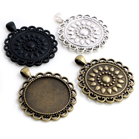 5pcs 30mm Inner Size Antique Silver Plated Bronze Black 3 Colors Classic Style Cabochon Base Setting Charms Pendant ► Photo 1/5