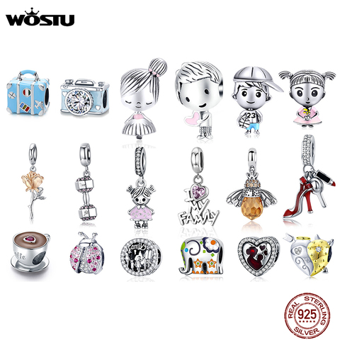 WOSTU 925 Sterling Silver Boy & Girls Charm Coffee Ladybug Beads Fit DIY Original Bracelet Pendants Jewelry Flamingo Bee Charms ► Photo 1/6