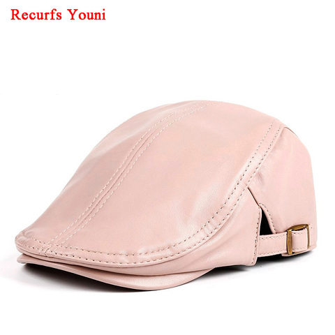 HOT RY9119 Winter Women Genuine Leather Thin Beret Hats Ladies Korean Fashion Boina Pink/Red/White Caps Mujer Casual Casquette ► Photo 1/6