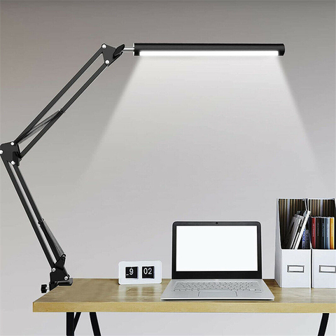 LED Folding Metal Desk Lamp Clip on Light Clamp Long Swing Arm Dimming Table  Light 3Modes for Living Room Reading and Computers ► Photo 1/6