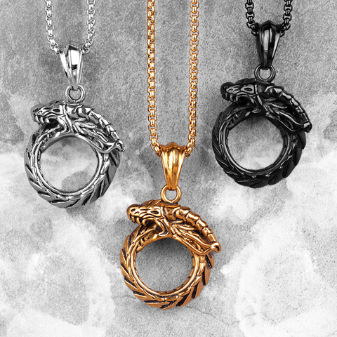 Ouroboros Snake Dragon Mens Long Necklaces Pendants Chain Hip Hop for Boy Male Stainless Steel Jewelry Creativity Gift Wholesale ► Photo 1/6